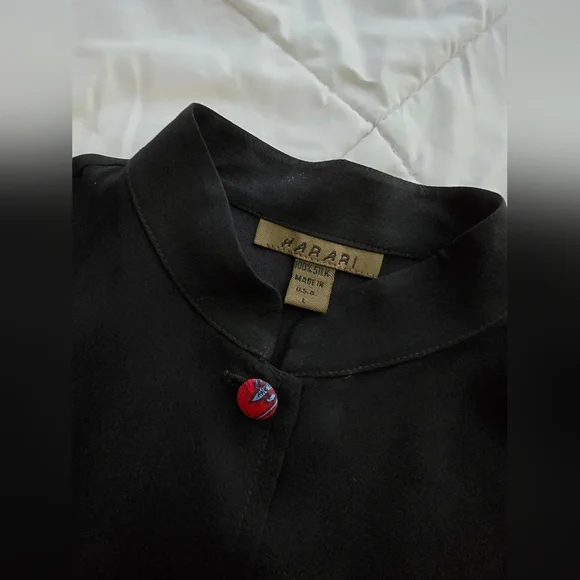 Harari 100% Silk Rare Button Asian Blouse Top Shirt - Picture 4 of 6